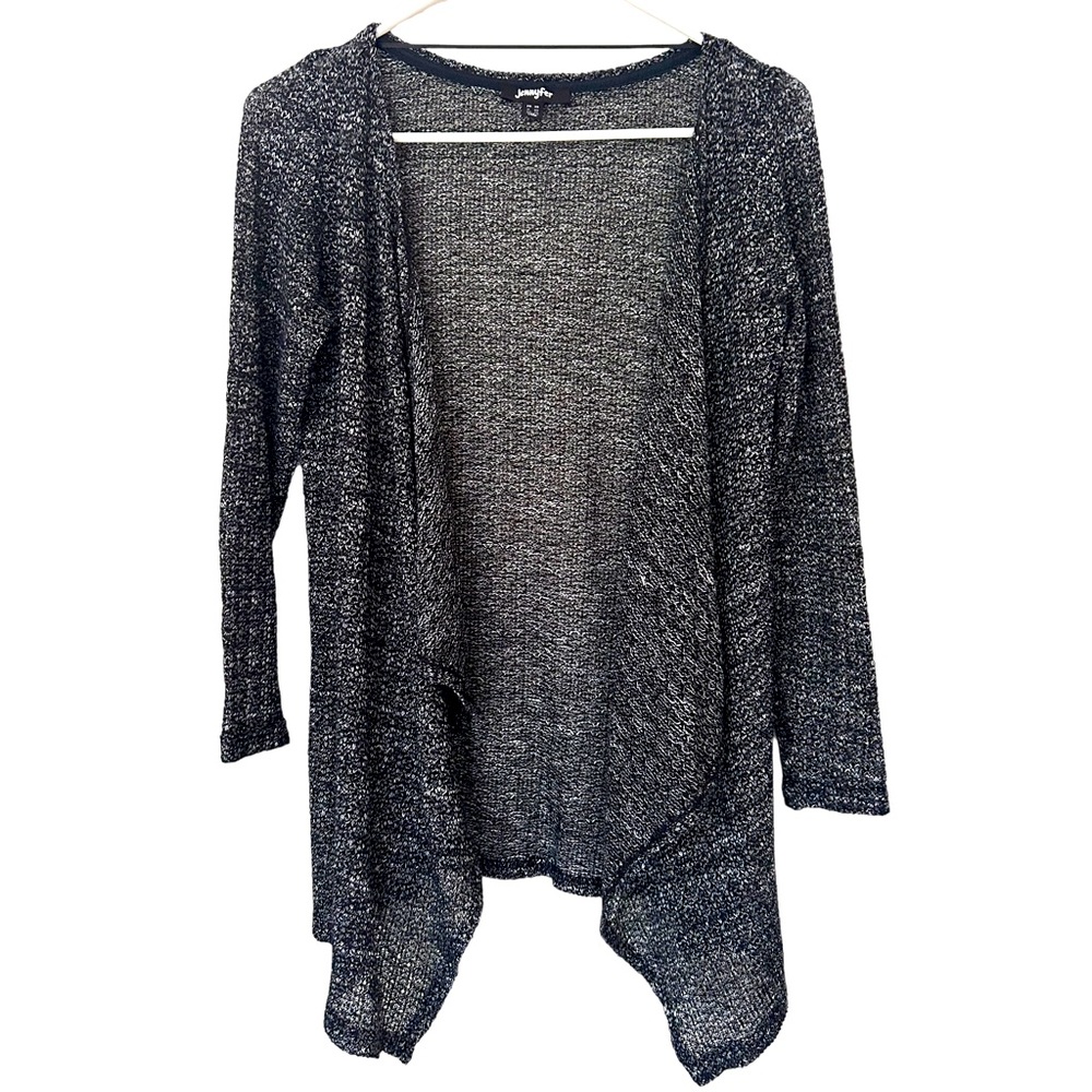 Jennyfer Women Charcoal Gray Lightweight Knit Waterfall Sweater Cardigan Size XS